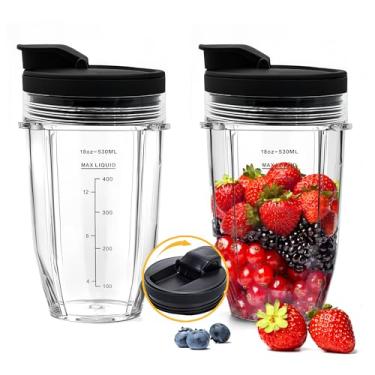 Imagem de Pacote com 2 copos de reposição para liquidificador Ninja de 510 g com tampas de gole, peças de reposição compatíveis com o liquidificador Nutri Ninja