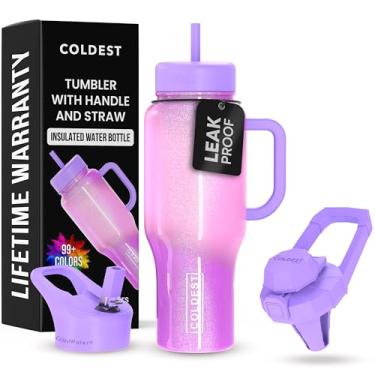 Imagem de Copo Coldest com alça e canudo, copo isolado 100% à prova de vazamento com tampa e canudo (3 tampas), copos de aço inoxidável para mulheres e homens, compatível com porta-copos, 1,020 g (Popsicle