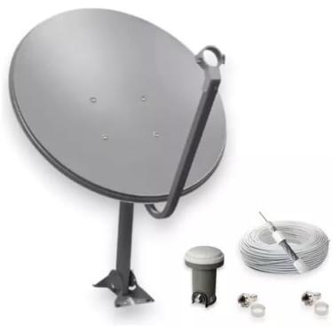 Imagem de Kit Antena KU 60cm (pedestal 55cm) Sem logo + LNB Simples + Kit Cabo RG59 40% 15M c/2 Conectores de Crimpar