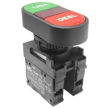 Imagem de Botão Duplo Pulsador Faceado Liga Desliga 1na + 1nf Com Visor Verde - 
