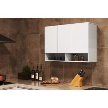 Imagem de Armário Multiuso Aéreo 3 Portas Milão Parede Suspenso Cozinha Quarto (Branco)