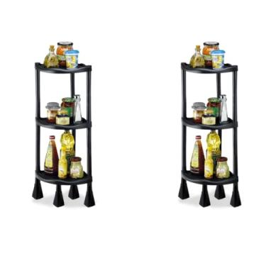 Imagem de Prateleira Cantoneira Triangular Banheiro Cozinha Sala(Kit com 2 - Duas Pretas)