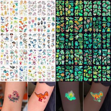 Imagem de FUNTATTOO Tatuagem Temporária Para Crianças, 400 Peças, Tatuagens Coloridas Que Brilham No Escuro, Adesivos Luminosos Para Festa Com Animais/Dinossauros/Sereias/Unicórnios/Espaciais/Borboletas/Tubar