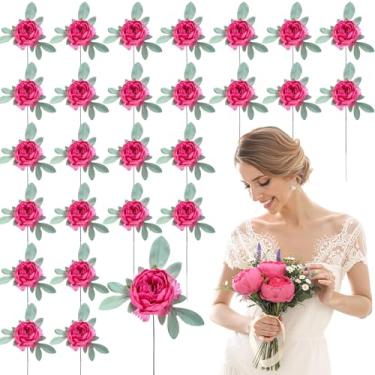 Imagem de Zeyune 50 peças de peônias artificiais para casamento, 10 cm, peônias falsas, peônias artificiais, flores de rosa, para decoração de dia dos namorados, vintage, casamento, escritório em casa (rosa