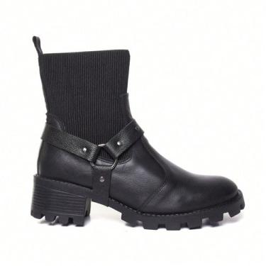 Imagem de Bota Coturno Feminina Tratorada Cano Médio Esferas Metalizadas Fivela 