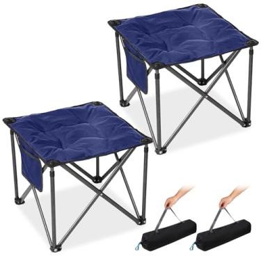 Imagem de FUNDANGO Banqueta dobrável para acampamento, pacote com 2 banquetas grandes de 45 cm, 181 kg, assento acolchoado e resistente, antiderrapante para pés e bolsa de transporte para pesca ao ar livre no