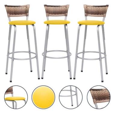 Imagem de Banqueta Para Cozinha Americana Estrutura Prata Kit 3un Cadeira Balcão