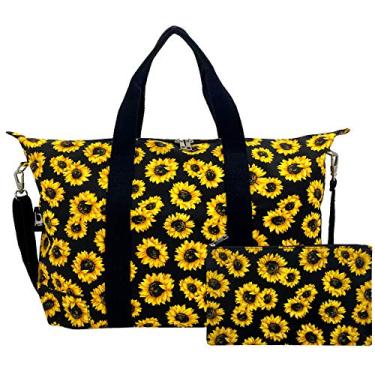 Imagem de Hibala Bolsa de praia de lona, bolsa de viagem, bolsa de viagem para mulheres, bolsa esportiva para academia, bolsa esportiva de treino, bolsa de ombro para noite, Sunflower, Large