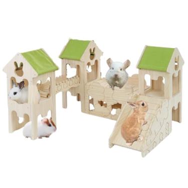 Imagem de Esconderijo de porquinho-da-índia de madeira, brinquedos de escalada, labirinto de hamster, acessórios de animais pequenos para coelho, chinchila, rato, camundongo, gerbil (combinações 10)