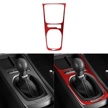 Imagem de PJFUS Console central de carro transmissão manual moldura painel de mudança de marchas adesivo de fibra de carbono real acessórios interiores automotivos compatíveis com Camaro 2010 2011 vermelho 2
