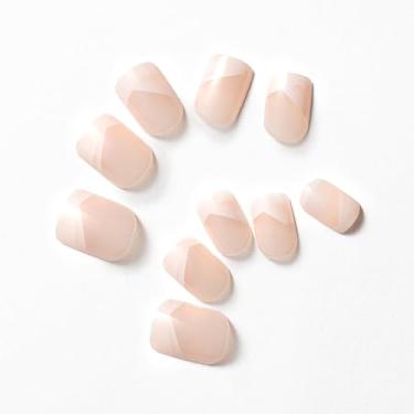 Imagem de ClawArts Unhas De Gel Quadradas Médias - Bege Com Design Geométrico Cruz Branca, Acabamento Brilhante, Não Precisa Cola, 24 Peças, 12 Tamanhos, Duráveis E Longa Duração, Até 2 Semanas Uso