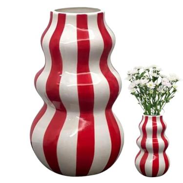 Imagem de Vaso de Flores de Cerâmica,Vaso Estético | Recipiente De Cerâmica Listrado Para Flores Casa Apartamento Sala Cozinha Banheiro