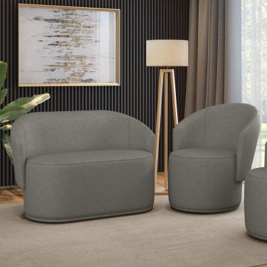 Imagem de Sofá Namoradeira e Poltrona Orgânica para Sala Malu Linho M11 - D`Rossi