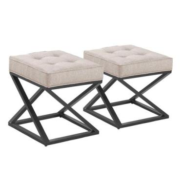 Imagem de Kit 02 Pufe Estilo Industrial Quadrado Pés Metal Mônaco - Due Decor, L