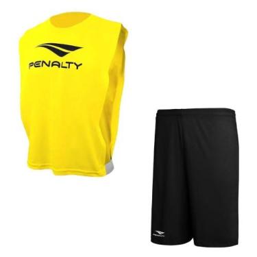 Imagem de Kit Penalty Futebol Colete + Calção Masculino, Amarelo, Preto, M