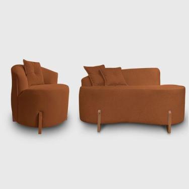 Imagem de Kit Sofá Orgânico Feijão Com Poltrona Pé De Madeira Bouclé Minimalista