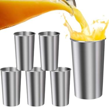Imagem de Copos Infantis de Aço Inoxidável - 6 Copos De Água - Taça Empilhável Inquebrável 600ml Para Crianças Adultos Aventura Ao Ar Livre Escola Família Piquenique Bar