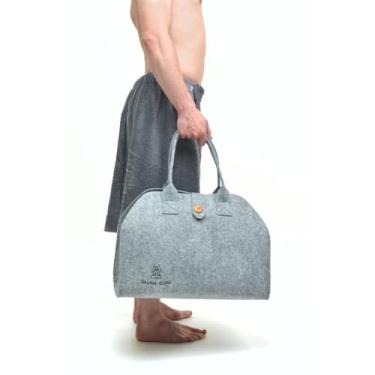 Imagem de Bolsa de sauna de feltro de lã premium – Bolsa de armazenamento de acessórios de spa feita à mão para chapéu Banya, envoltório de kilt, luva de luva e almofada de assento – Bolsa de transporte cinza