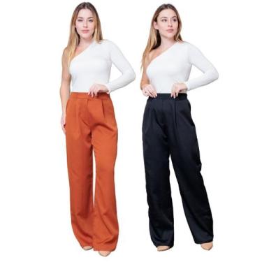 Imagem de Kit 2 Calças Pantalona Feminina de Alfaiataria Lisa com Pregas - Maran