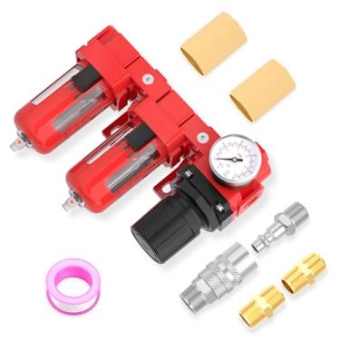 Imagem de MEANLIN Filtro De Umidade Para Compressor Ar, Filtros Duplos, Dreno Manual, Entrada 3/4" Npt Com Manômetro 150 Psi Ferramentas E Pistola Pintura Spray