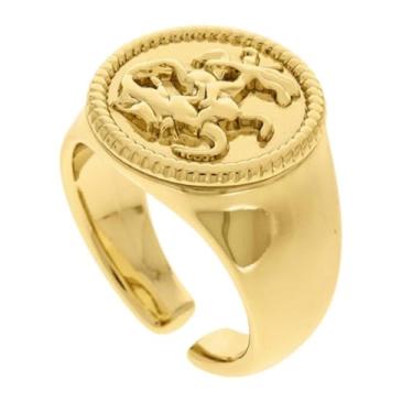 Imagem de Anel Regulável Masculino São Jorge Proteção Religião Fé Metal Banhando Duplo Dedeira (Dourado)