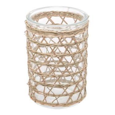 Imagem de Vaso Decorativo de Vidro e Fibra Natural 10cm x 13cm Wolff