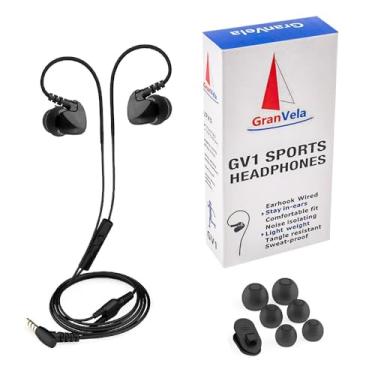 Imagem de Fones de ouvido esportivos Granvela GV1 à prova d'água para corrida, com microfone, pontas de espuma de memória – Azul, Preto