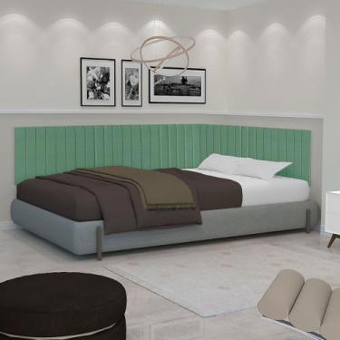 Imagem de Conjunto Cabeceira Casal Palito estofada Suspensa Lateral para Cama bo