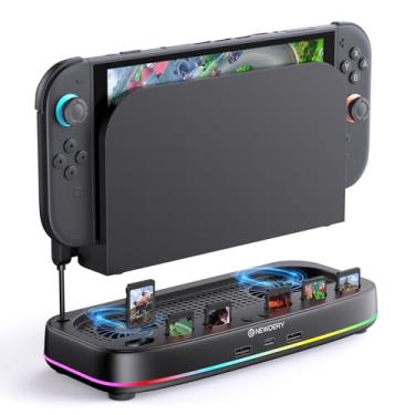 Imagem de NEWDERY Cooling Fan for Nintendo Switch 2 Dock with Dual Fans, 3 Adjustable Speeds, RGB Light Modes, 6 Game Card Slots & 3 USB Ports, Heat Dissipation Base Stand for Switch 2 Console