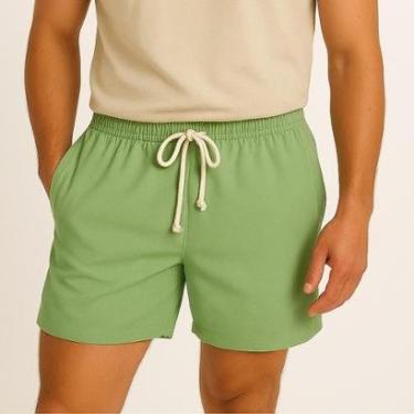 Imagem de Bermuda Masculina Slim Linho Mauricinho Leve Confortável verde-Masculino