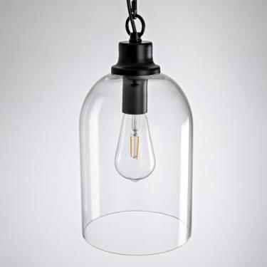 Imagem de JTYKHNM Luminária pendente de vidro, ilha de cozinha, 18 cm, moderna, preta, industrial, luminária pendurada, moderna, preta, com sombra de vidro para sala de jantar, cozinha, ilha, hall de entrada