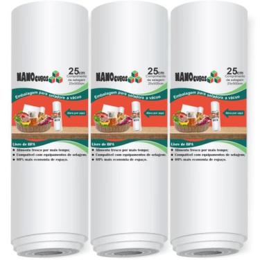 Imagem de 3 Rolos Nanocubos 25X500 Sacos Ranhura Para Seladora A Vácuo