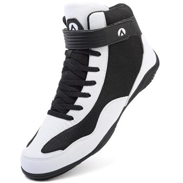 Imagem de DimaiGlobal Tênis masculino de luta livre fitness tênis de boxe Zero Drop Sole High Top Fighting Shoes Taekwondo Karate Martial Arts Training Shoes, Preto/branco, 41