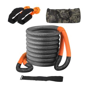 Imagem de Corda de reboque de recuperação cinética (1 1/20.3 cm x 9.1 m, 22.044.6 kg) Kit de alça de arrebatar com 2 manilhas macias para reboque off-road - ideal para caminhões, SUVs, UTVs, quadriciclos e