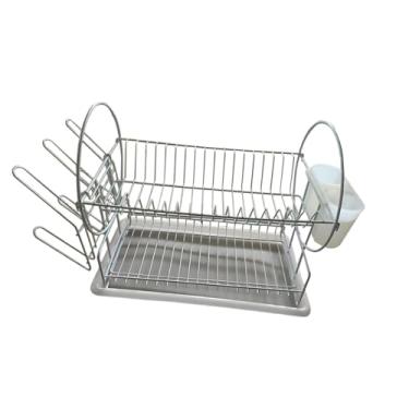 Imagem de Generic Escorredor de pratos de 2 níveis, multifuncional, com porta-talheres e porta-copos para de cozinha e casa, Branco