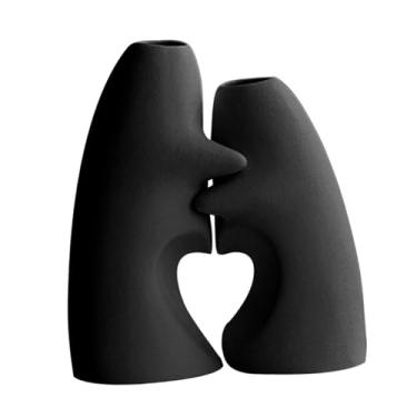 Imagem de Baoblaze 2 peças de vasos de cerâmica para flores, arranjos florais, decoração, vasos decorativos, vaso de plantas versátil para casamento, entrada, prateleira, Preto