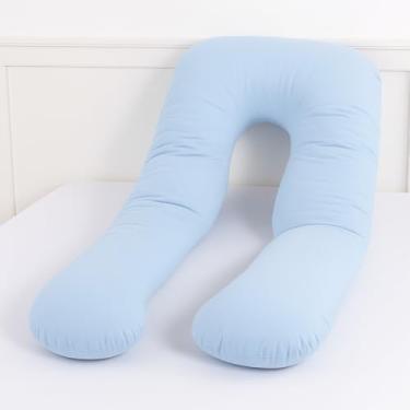 Imagem de Travesseiro Para Grávida Gestante e Amamentação Repouso Anatômico 100% Algodão Macio Cor (AZUL CLARO)