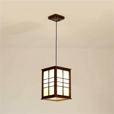 Imagem de WLHAZMWY Candeeiro pendente vintage estilo japonês luminária pendente de madeira acrílica cubóide lâmpada suspensa decoração de casa ajustável