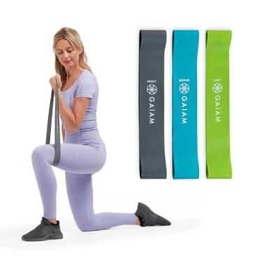 Imagem de Gaiam Kit de mini faixas Restore, conjunto de 3, faixas de resistência de laço inferior leve, médio, pesado para pernas e exercícios e bumbum, faixas de 30,5 x 5 cm