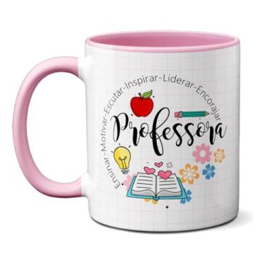 Imagem de Caneca Da Professora Ensina Lidera Encoraja Frase Criativa (Rosa)