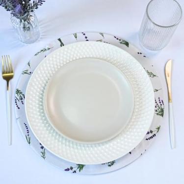 Imagem de Kit Capa Sousplat Allegra Estampado Tecido Microfibra e Base MDF 1 Lugar 35x35cm Lilás Lavanda