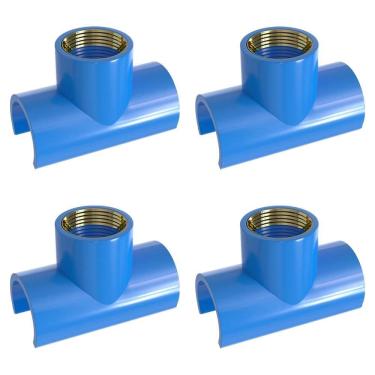 Imagem de Kit 4 Tapa Furo Tee Pvc/Latão Rosca 25Mm X 3/4 Azul Estrela