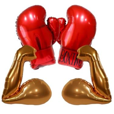 Imagem de Luvas de boxe vermelhas, balões musculares, decorações de festa de aniversário de boxe, decoração noturna, academia, decorações de festa de aniversário, balão temático WWE Wrestling Boxer para homens