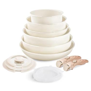 Imagem de Conjunto de panelas antiaderentes – Conjunto de panelas e frigideiras empilháveis da YIIFEEO com cabo removível, conjunto de panelas de cozinha de granito, cabo removível, frigideiras antiaderentes