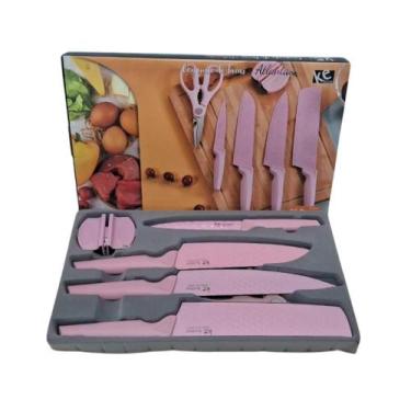 Imagem de Conjunto De Facas Cozinha Churrasco Chef 6 Peças Tesoura Afiador Inox 