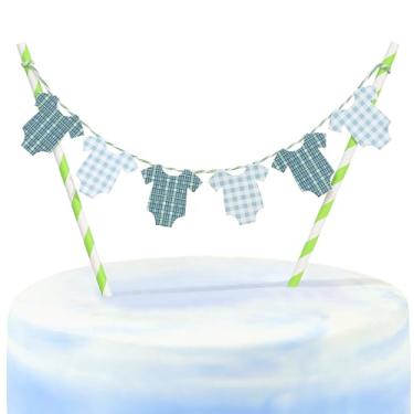 Imagem de Topper de bolo verde para chá de bebê - body verde enfeite de bolo guingão, decoração de revelação de gênero, decorações de bolo de chá de bebê, decorações de festa macacão guingão (verde-1)