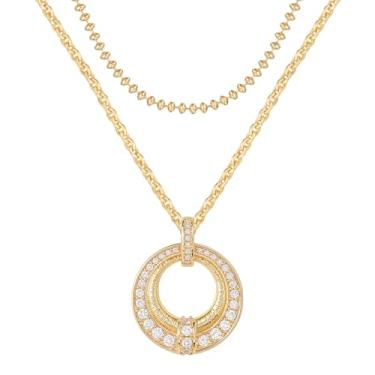 Imagem de MEVECCO Conjunto de colar circular em camadas, feito à mão, banhado a ouro 18 k, delicado em camadas, pingente de gargantilha para mulheres, joias personalizadas, presente, Sem Pedra Preciosa