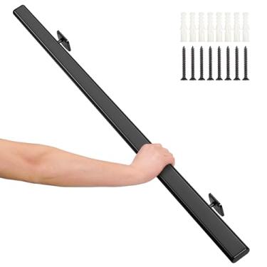 Imagem de SDNBHT Trilhos de mão industriais para escadas internas, corrimão de escada montados na parede, canos pretos internos para degraus externos/internos, barras de apoio de alumínio para escadas, corrimão