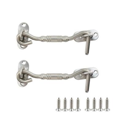 Imagem de Rannb Gancho de trava de portão e trava de olhal para fechadura de porta de celeiro de porta de aço inoxidável para persianas, galpão, armário, prata, 10 cm de comprimento - 2 peças