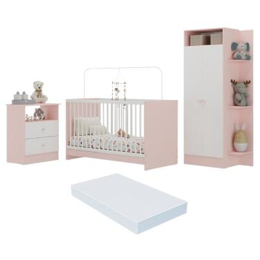 Imagem de Jogo De Quarto Infantil Com Colchão Incluso Trevalla Móveis Pom Pom - Rosa-branco Rosa-...